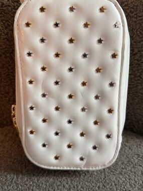 Rebecca Minkoff White Leather Mini Zip Card Pouch with Gold Hardware